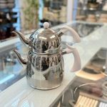کتری قوری استیل نزاز طرح دسته بغل باکالیت دسته سفید کد 2412 الف