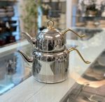 کتری قوری استیل نزاز طرح دسته طلایی مدل 2401 الف