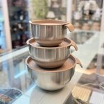 ست سه عددی کاسه استیل دربدار میکسینگ بول به همراه درب رنده ای مدل تکدسته الف