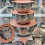 ست سه عددی کاسه استیل دربدار میکسینگ بول به همراه درب رنده ای الف