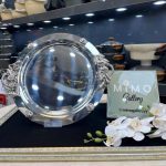 سینی استیل گرد دسته گلدار مجلسی برند KST