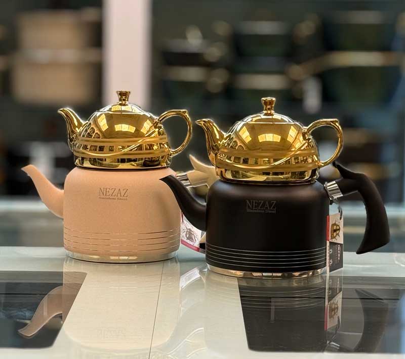 کتری قوری نزاز با قوری طلایی مدل 2407 واو